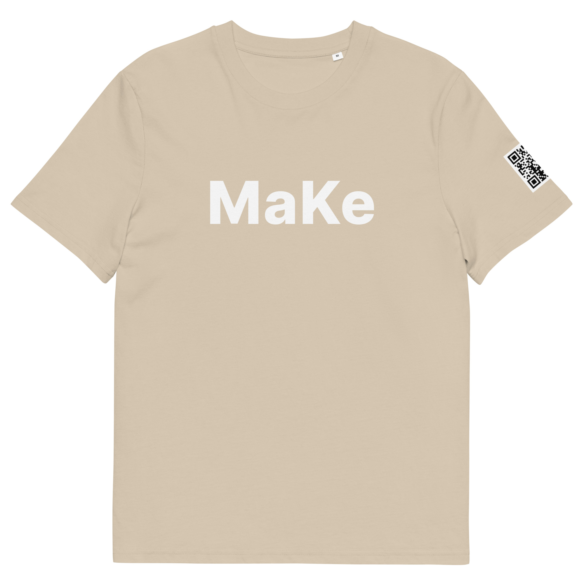 T-shirt MaKe QR coloris sable, vue de face avec le mot MaKe imprimé