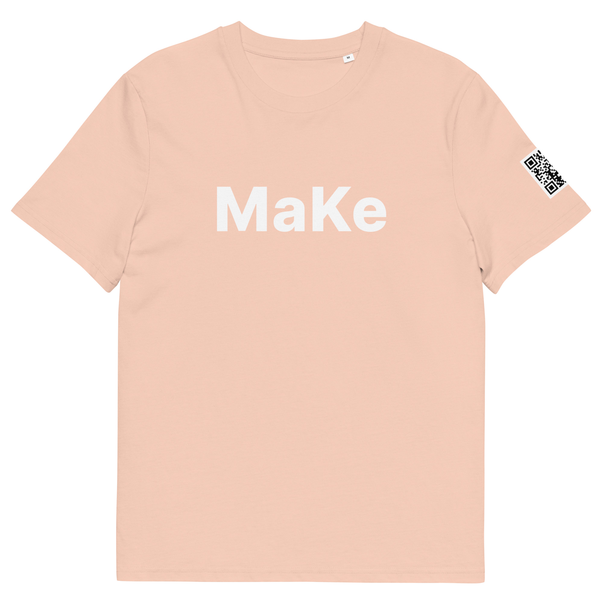 T-shirt MaKe QR coloris pêche, vue de face avec le mot MaKe imprimé