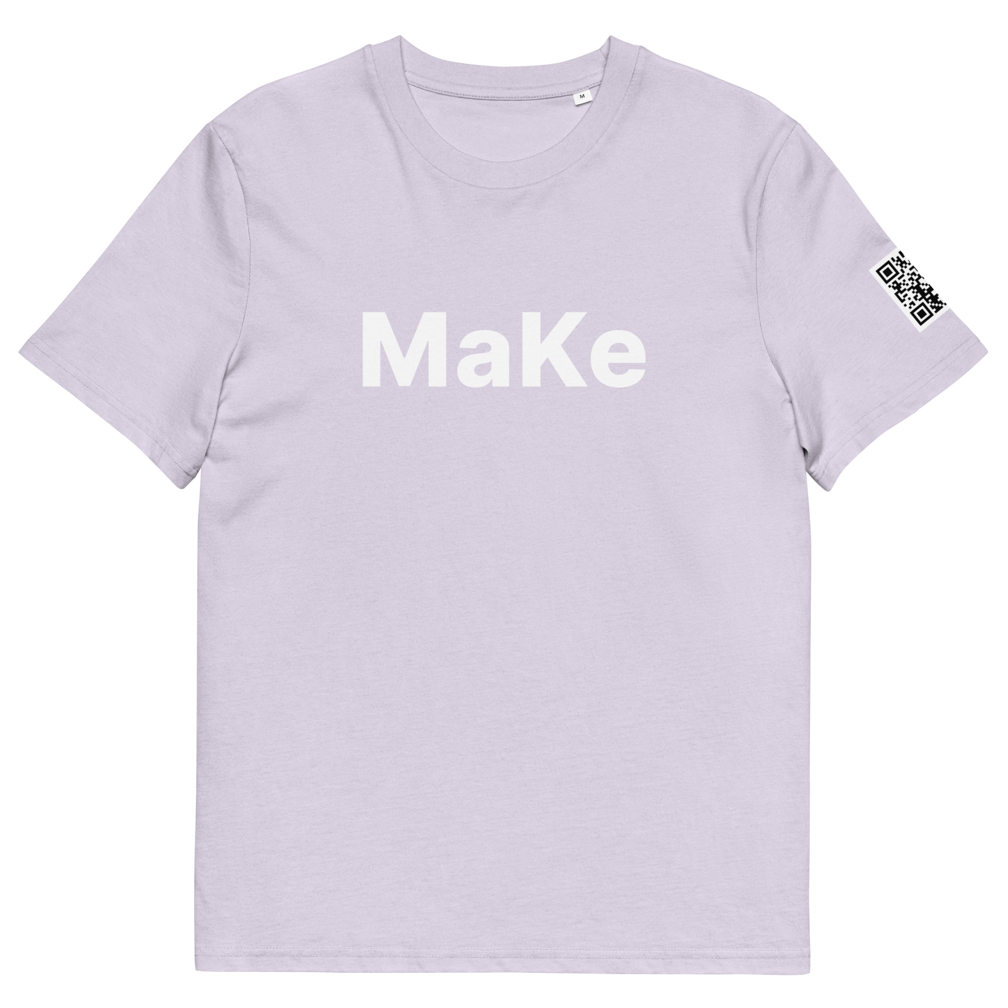 T-shirt MaKe QR coloris lavande, vue de face avec le mot MaKe imprimé