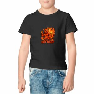 Enfant portant le t-shirt Hot Dog de MaKe, coloris noir