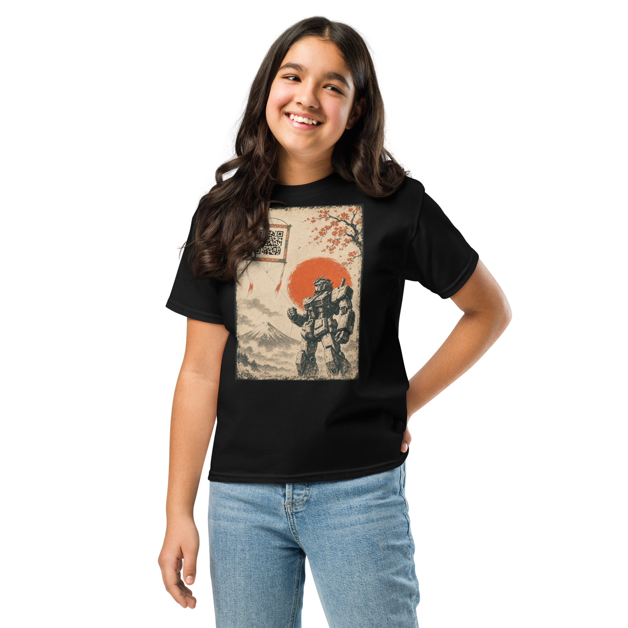 T-shirt MaKe Collector Le Mecha au cerf-volant vu de face, coloris noir