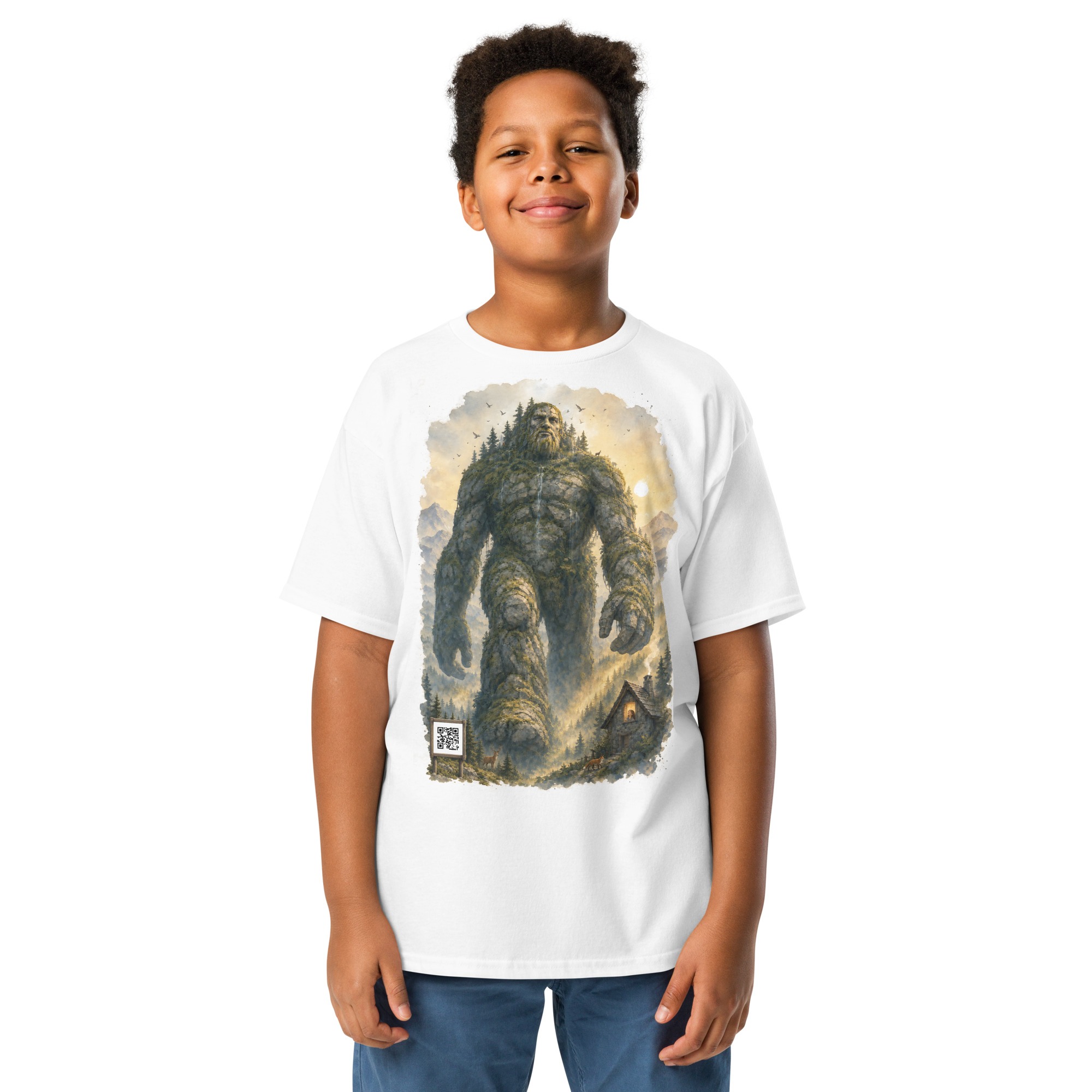 T-shirt MaKe Collector Le Géant de pierre vu de face, coloris blanc